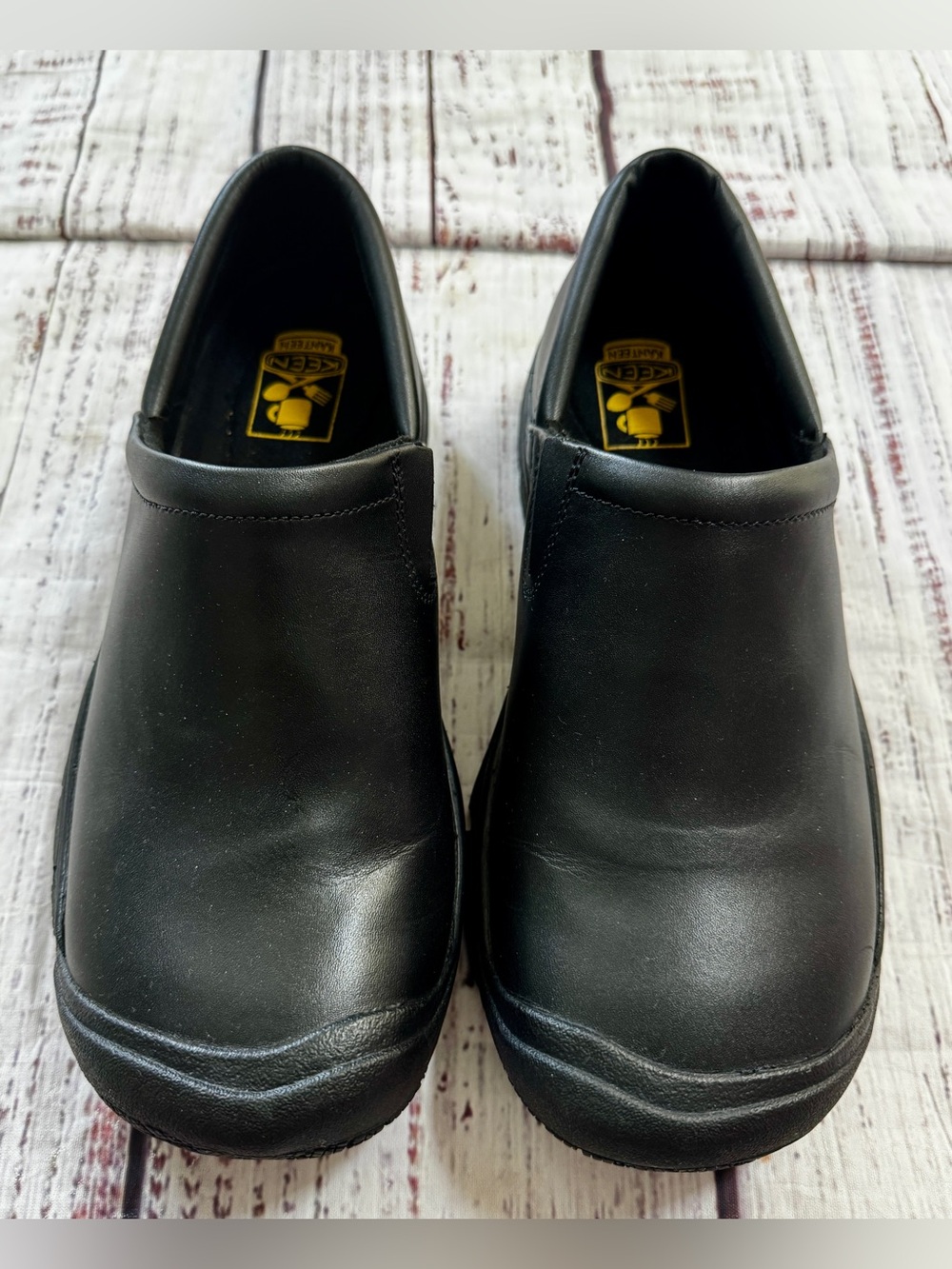 KEEN Kanteen Black Leather Slip-On Work Shoes | Women’s 7.5